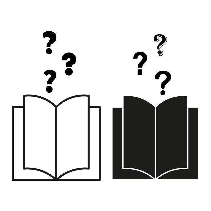 Vector icono de libro abierto símbolo de signo de pregunta forma vectorial de conocimiento ilustración de aprendizaje