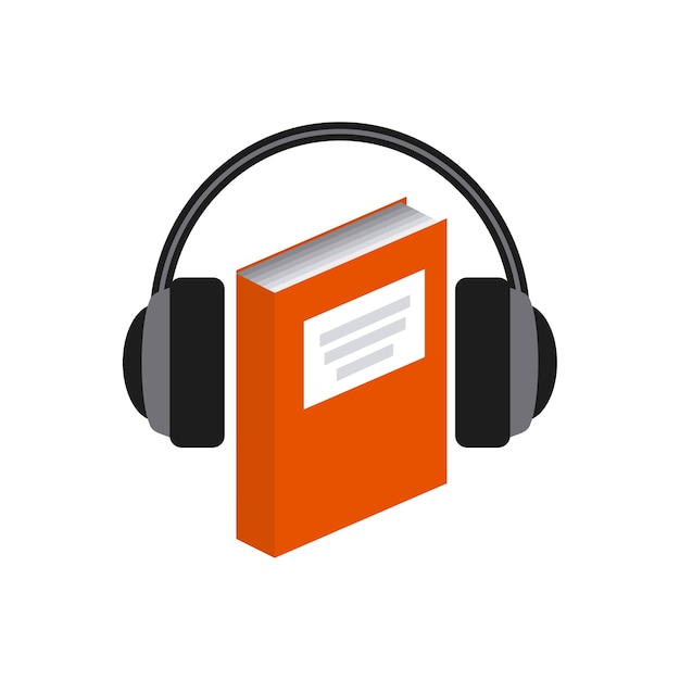 Vector icono de libro y auriculares. diseño de audiolibros. gráfico vectorial