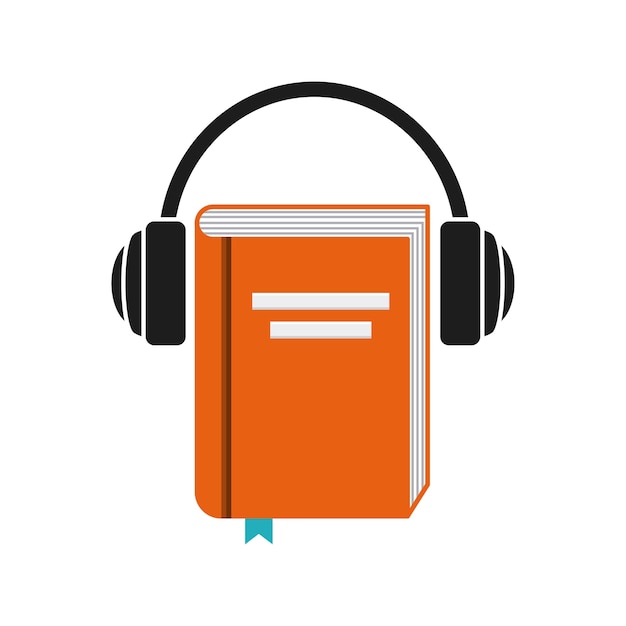 Icono de libro y auriculares. diseño de audiolibros. gráfico vectorial