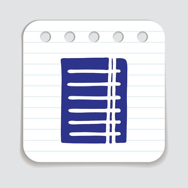 Icono de libro Doodle dibujado a mano con pluma azul en un papel de nota símbolo de conocimiento y educación