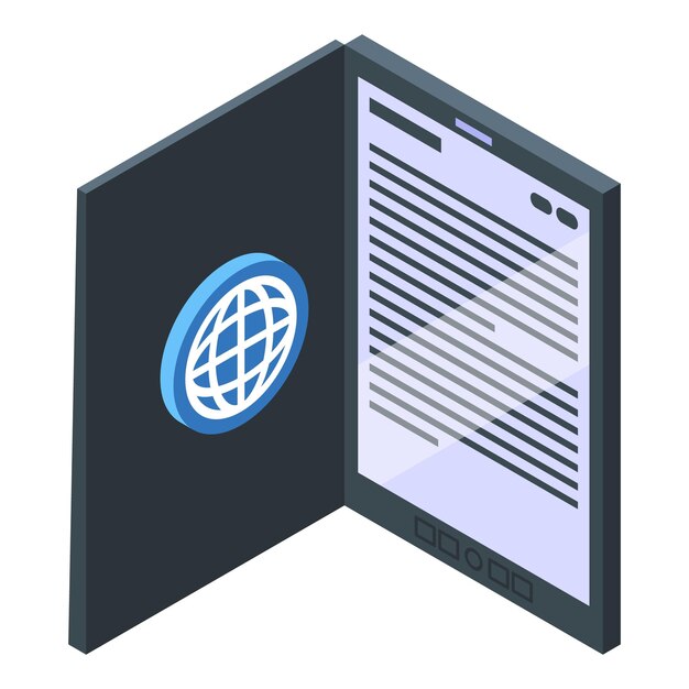 Icono de libro electrónico vector isométrico libro de biblioteca computadora digital