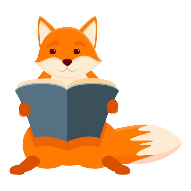 Icono de libro de lectura de zorro Caricatura de icono de vector de libro de lectura de zorro para diseño web aislado sobre fondo blanco