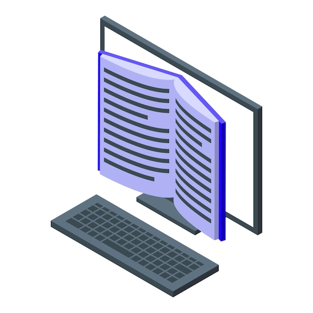 Ícono de libro en línea de computadora vector isométrico libro electrónico digital nube de lectura
