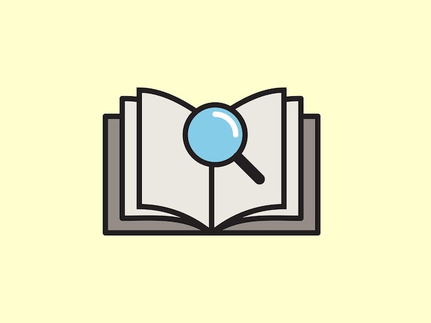 Vector icono con libro y una lupa para la búsqueda ilustración vectorial