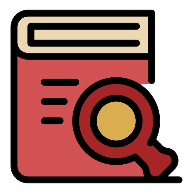 Icono del libro y la lupa Icono vectorial del libro y de la lupa Color plano aislado