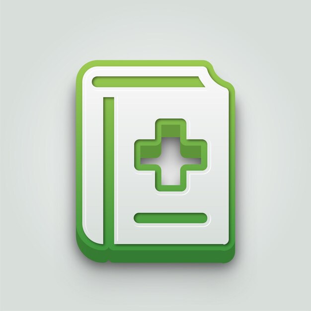 Icono de libro médico verde y blanco moderno en 3D con fondo editable