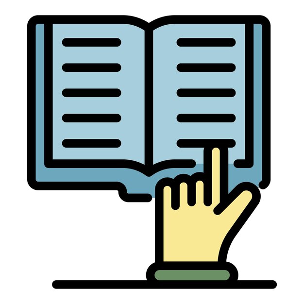 Icono del libro de texto y de la mano Icono del texto y del vector de la mano Color plano aislado