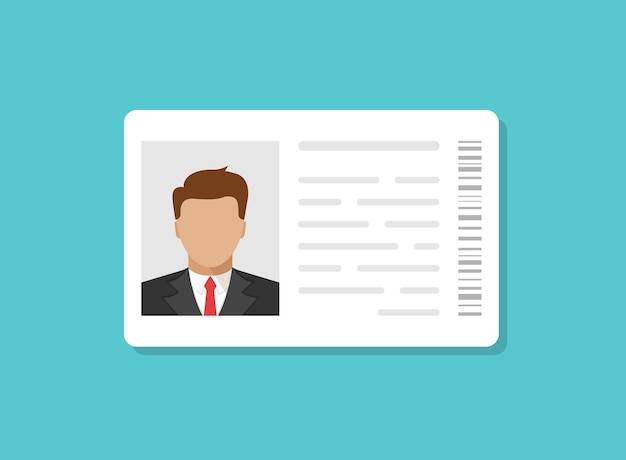 Icono de la licencia de conducir en estilo plano Ilustración vectorial del documento de identificación en un fondo aislado Concepto comercial de la tarjeta de perfil