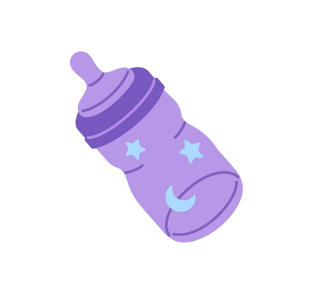 Icono de una linda botella de leche con chupete de silicona para la alimentación de bebés recién nacidos, bebés, accesorios para comer, bebidas, cuidado de niños, pertenencia, ilustración de vector aislado plano sobre fondo blanco.