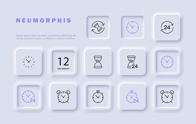 Icono de línea de ajuste de reloj temporizador de arena segunda hora despertador de reloj día de trabajo estilo neomorfismo icono de línea vectorial para negocios y publicidad