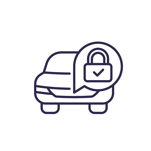 Icono de línea de alarma o protección de coche en blanco