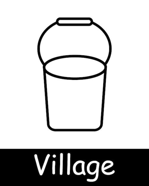 Icono de la línea de la aldea Valla manguera pala hoz de riego puede molino Molino de viento comunidad rural agricultura rural agricultura tradicional de aldea vida rural pequeño pueblo paisaje pastoral