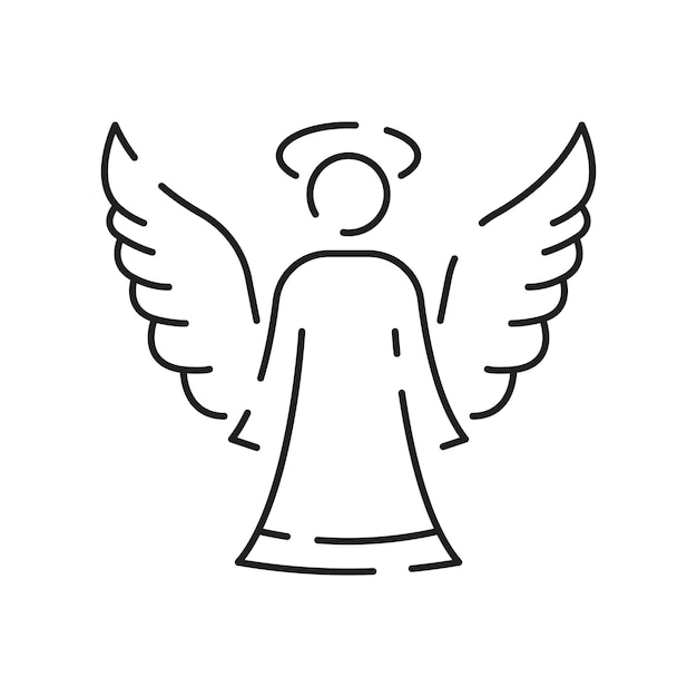 Icono de la línea del ángel de Navidad Feliz Año Nuevo Icono de la línea del ángel sobre fondo blanco