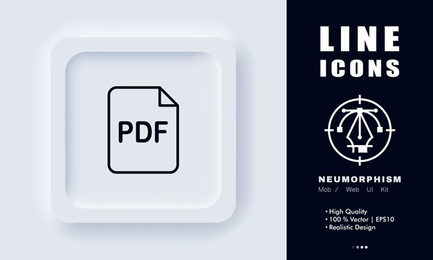 Icono de línea de archivo pdf documentación extensión de formato digital información de secretaria enviar adjuntar concepto de gestión de documentos estilo de neomorfismo icono de línea vectorial para negocios y publicidad