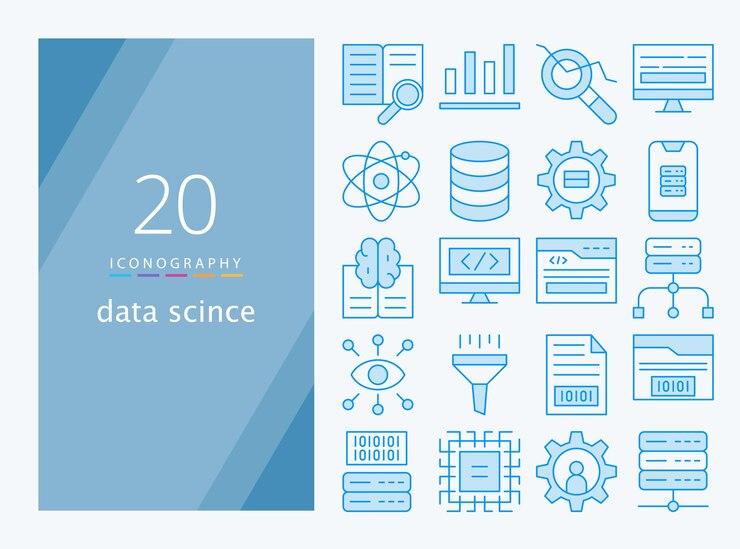 Vector icono de línea azul de ciencia de datos para descarga
