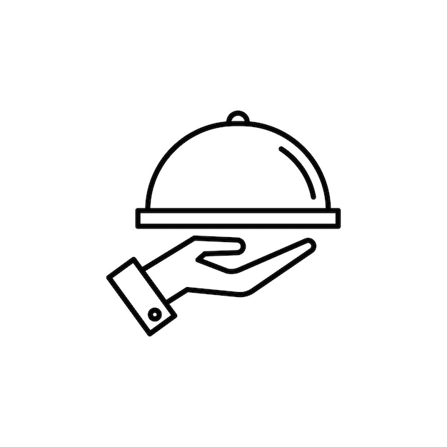 El icono de la línea de la bandeja del restaurante aislado en fondo blanco