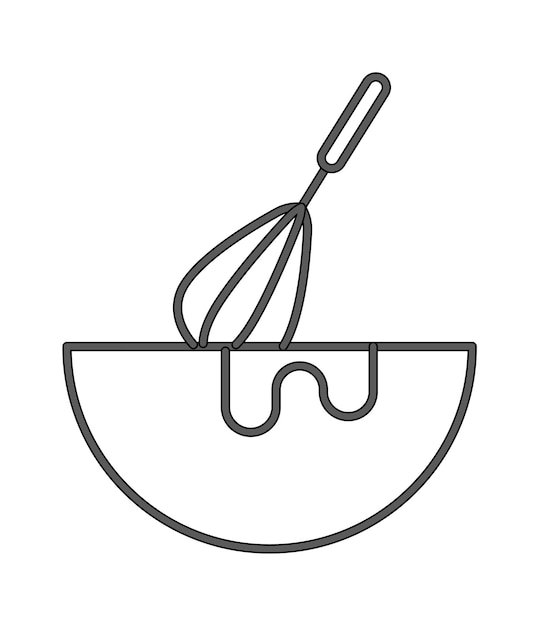 Vector icono de línea de batidor batir en un recipiente hondo utensilios de cocina