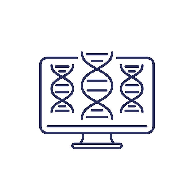 Vector icono de línea de bioinformática, análisis de datos biológicos