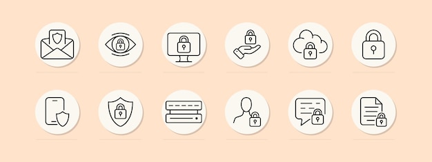 Icono de línea de bloqueo cerrado Configuración de la línea de seguridad de la llave Información de monitor de seguridad SMS teléfono inteligente Fondo de color pastel Icon de línea vectorial para negocios y publicidad