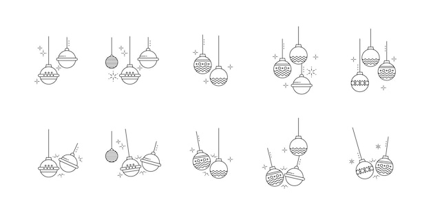 Icono de línea de bolas de Navidad