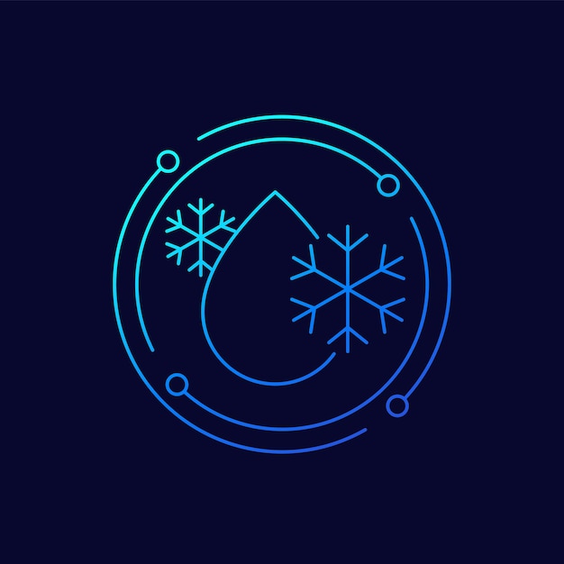 Icono de línea de caída de refrigerante con vector de copos de nieve