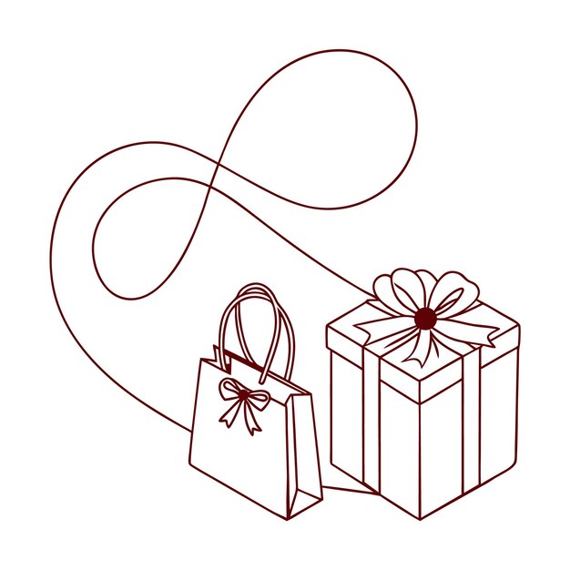 El icono de la línea de la caja de regalos es una línea continua con una curva