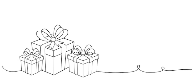 Icono de la línea de la caja de regalos Regalo de cumpleaños o fondo de venta Símbolo de compras Regalos de vacaciones