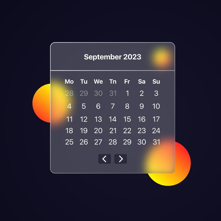 Icono de línea de calendario de septiembre de 2023 Plan de gestión de tiempo de cita de planificación notificación de mes de año Concepto de programación Estilo de morfismo de cristal Icono de línea vectorial para negocios y publicidad