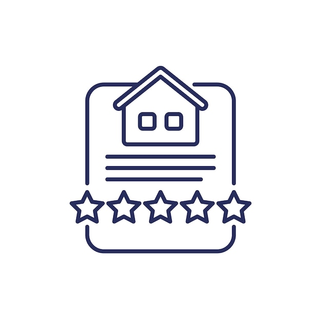 icono de línea de calificación de la casa en blanco