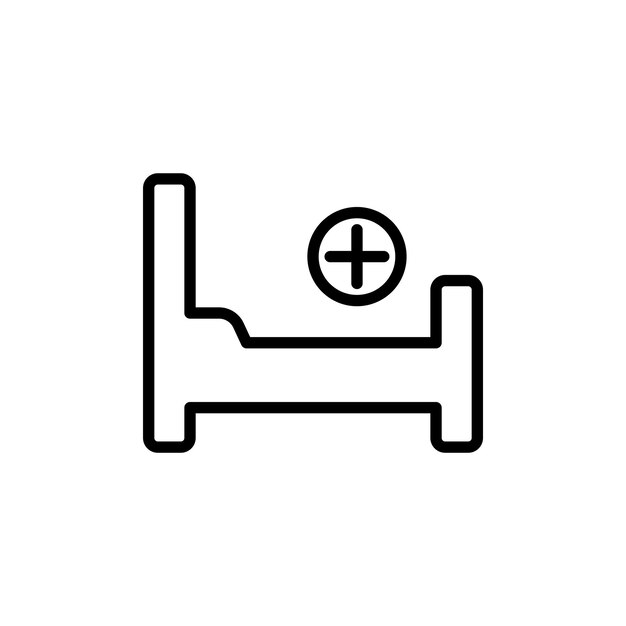 Icono de la línea de la cama del hospital aislado en fondo blanco