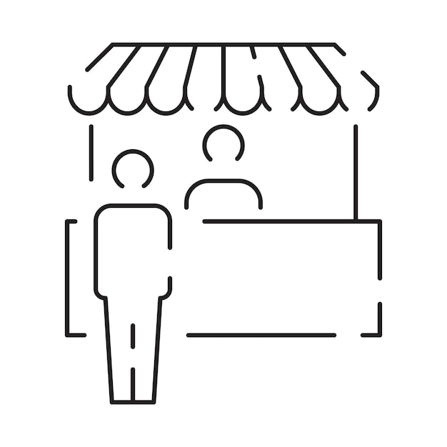 Icono de la línea de camiones de comida callejera Van comercial automóvil de cafetería móvil Transporte para cocinar y vender comidas Ilustración vectorial