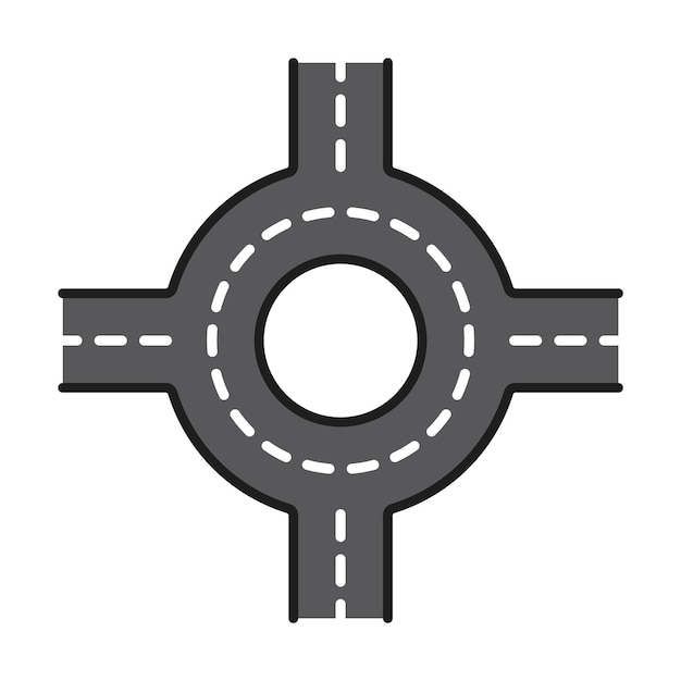 Vector icono de línea de carretera ruta de encrucijada redonda ruta de asfalto ruta de velocidad o señal vectorial lineal de autopista ruta de acceso de la ciudad industria de transporte símbolo de línea delgada o pictograma con rotonda