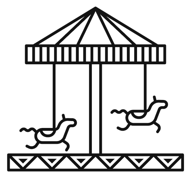 Vector icono de la línea del carrusel de caballos paseo en la rotonda del parque de atracciones