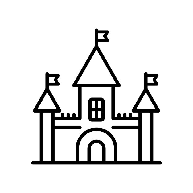 Icono de la línea del castillo Torre del reino fantasía edificio de arquitectura gótica fortaleza medieval palacio