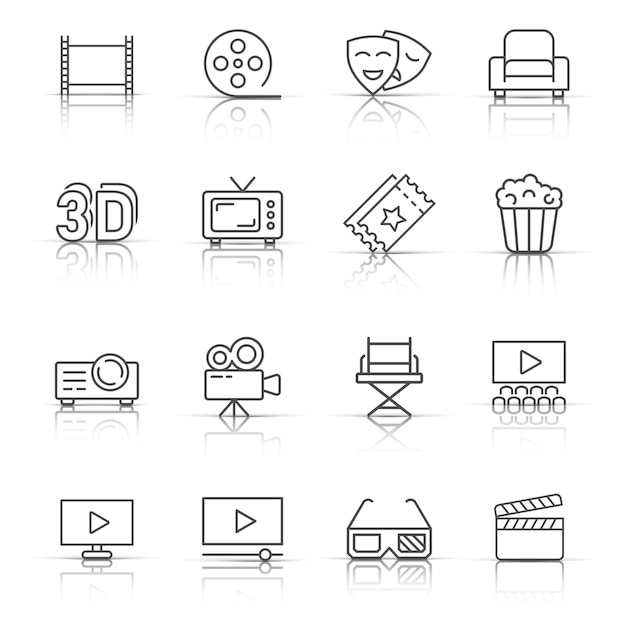 Icono de línea de cine en estilo plano ilustración de vector de conjunto de entretenimiento sobre fondo blanco aislado concepto de negocio de medios de película