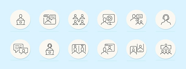 Icono de línea de coaching Sesión de coaching diálogo con el cliente Establecimiento de metas Desarrollo personal Desarrollo profesional Fondo de color pastel Icono de linea vectorial para negocios y publicidad