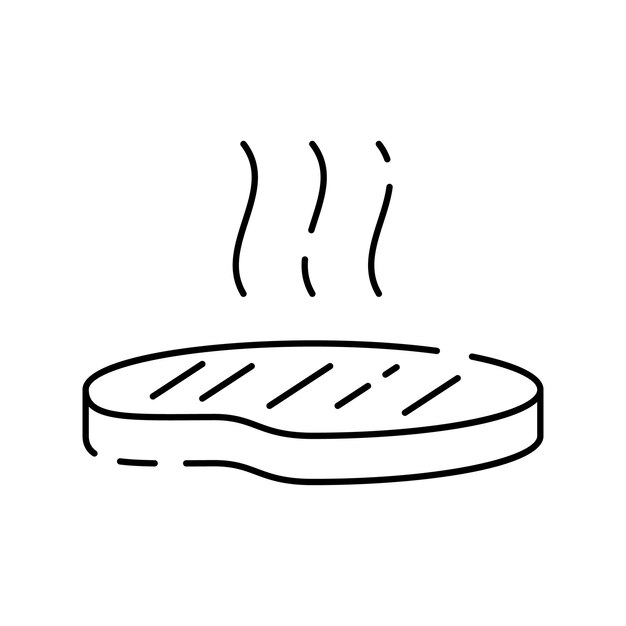 Icono de línea de cocción Tiempo de ebullición Sartén y utensilios de cocina Receta pf chef vector lineal Restaurante con cocinero y comida Filete de ternera y picnic de barbacoa