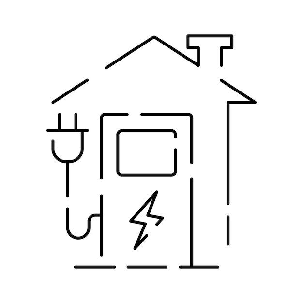 Icono de línea de coche eléctrico Contorno de cable de automóvil eléctrico y símbolo negro de carga de enchufe Concepto de vehículo electro auto ecológico Ilustración de electricidad vectorial