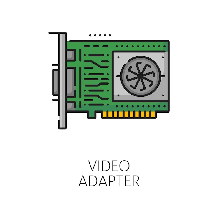 Vector icono de línea de color del software de adaptador de video para computadora