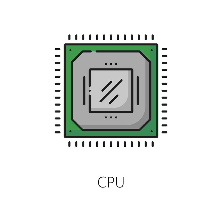 Vector ícono de línea de color del software del procesador de la computadora