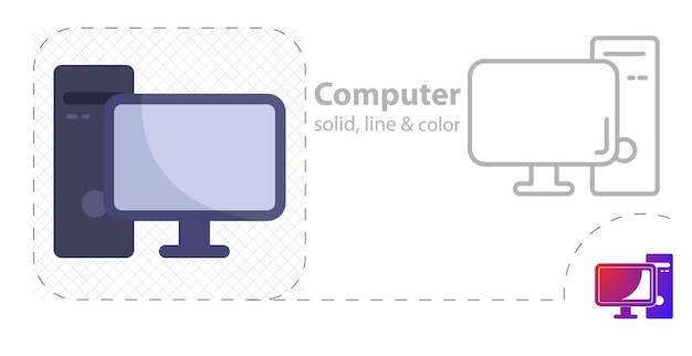 Icono de línea de computadora de ilustración plana aislada de computadora