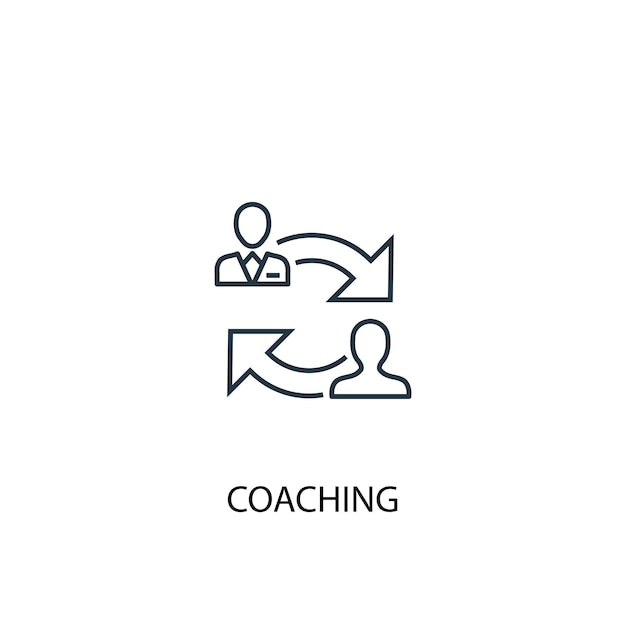 Icono de línea de concepto de coaching. Ilustración de elemento simple. diseño de símbolo de esquema de concepto de coaching. Se puede utilizar para UI / UX web y móvil