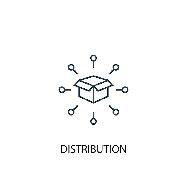 Icono de línea de concepto de distribución. Ilustración de elemento simple. diseño de símbolo de esquema de concepto de distribución. Se puede utilizar para UI / UX web y móvil