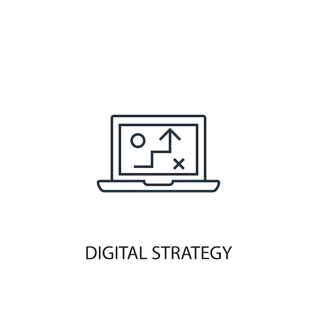 Icono de línea de concepto de estrategia digital. Ilustración de elemento simple. diseño de símbolo de esquema de concepto de estrategia digital. Se puede utilizar para UI / UX web y móvil