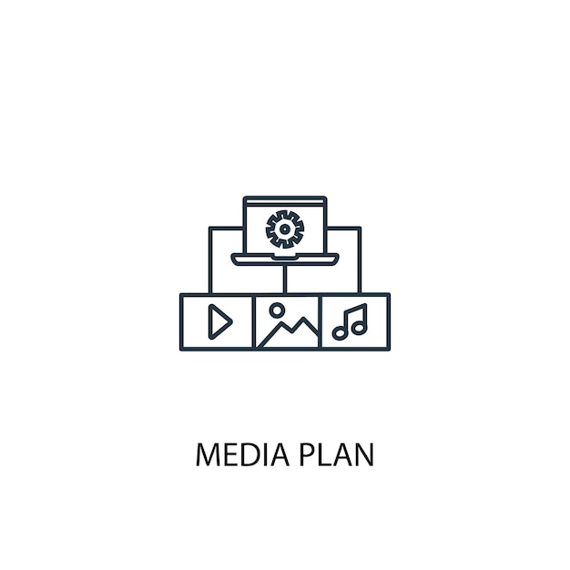 Icono de línea de concepto de plan de medios. ilustración de elemento simple. diseño del símbolo del esquema del concepto del plan de medios. se puede utilizar para ui / ux web y móvil