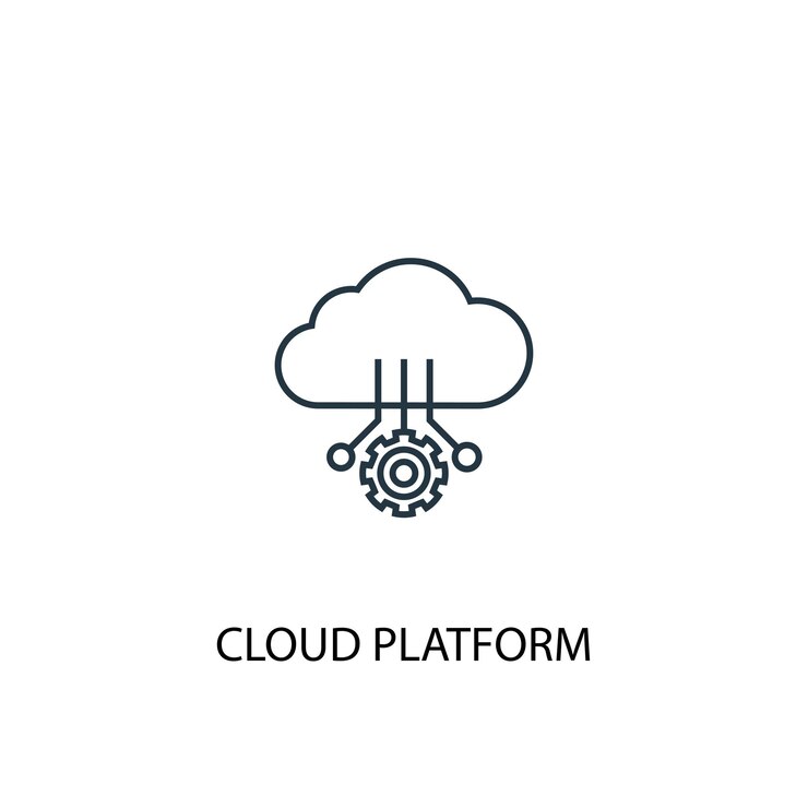 Vector icono de línea de concepto de plataforma en la nube. ilustración de elemento simple. diseño de símbolo de esquema de concepto de plataforma en la nube. se puede utilizar para ui / ux web y móvil
