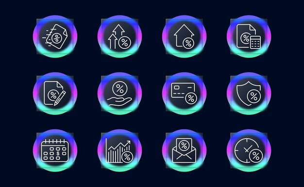 Ícono de línea de conjunto financiero Monedas moneda intercambiador de dólares depósito compra de inversión estilo Glassmorphism Ícono de línea vectorial para negocios y publicidad