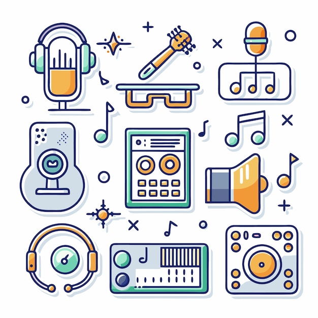 icono de línea conjunto de música doodle
