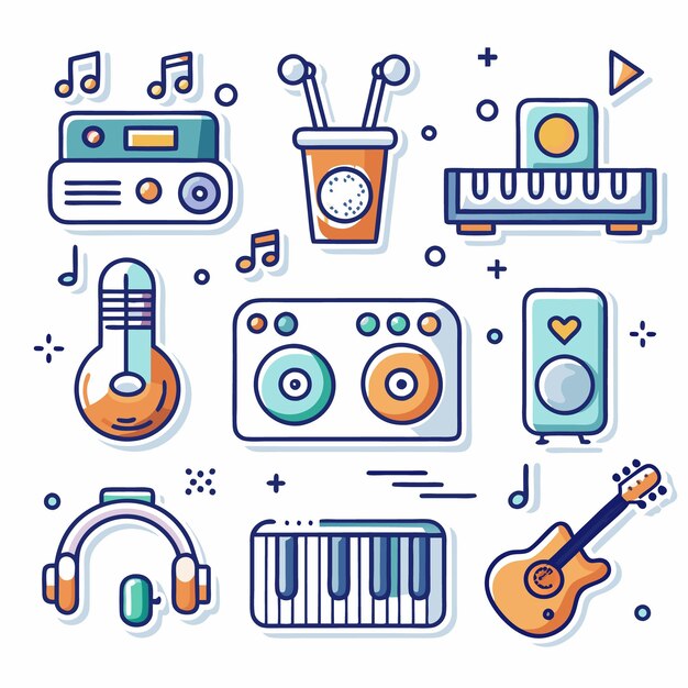 icono de línea conjunto de música doodle
