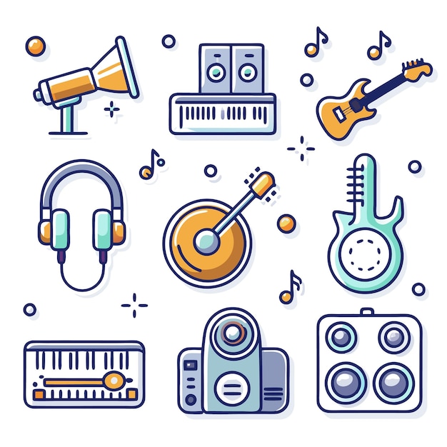 icono de línea conjunto de música doodle